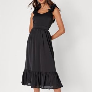 Black midi wedding guest dress